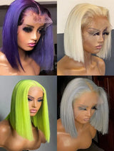 Lime Green Bob Lace Front Wigs Human Hair Wigs Glueless Short Bob Wigs Straight 13X4 Colored Lace Frontal Wigs Rose Neon