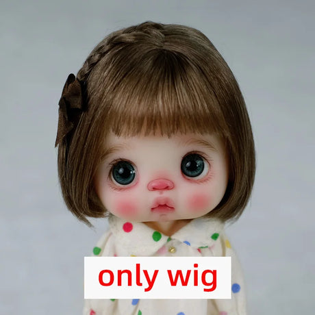 Doll Wig Bangs Ponytail Curly Soft Mohair Wig Suitable for Ob11, 1/12bjd, 1/8BJD Doll Wig Doll Accessories