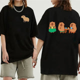 Funny Animals Capybara Cartoon Print T Shirt WomenMen Cotton Plus Size Tops T-shirt Y2k Unisex Fashion Harajuku Tees