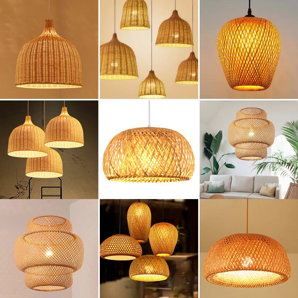 Bamboo Pendant Lamp Hand Knitted Chinese Style Weaving Hanging Lamps 18/19/30cm Restaurant Home Decor Lighting Fixtures