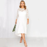 Plus Size 3/4 Lace Sleeve Spring Autumn Elegant Party Dress Women White Flt Flare Midi Dress Large Size Night Out Wedding Dress