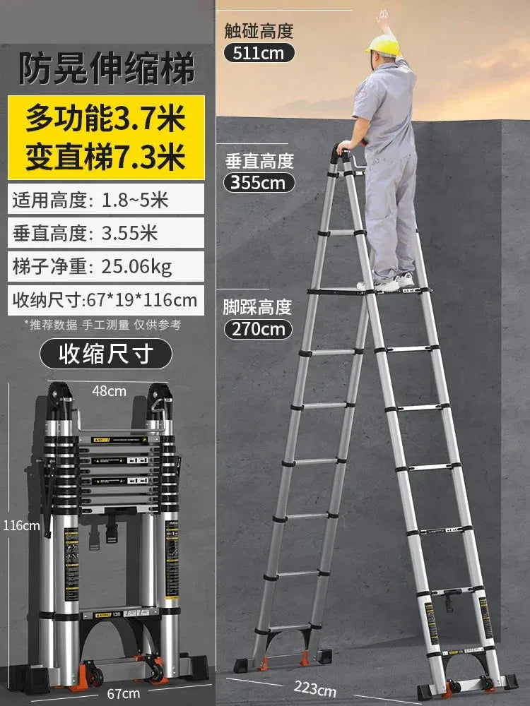 Home Kitchen Telescopic Ladder Aluminum Alloy Step Stools Multi-functional Engineering Ladder Portable Folding Straight Ladder