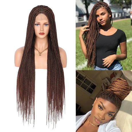 Viyskur 36 Inches Full Lace Front Knotless Box Braided Wigs With Baby Hair Super Long Synthetic For Black Women