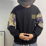 Oversized Men's Sweatshirts Korean Style Embroidered Sleeves Design Unisex Clothing Round Neck Sweatshirt Pullover Male Top