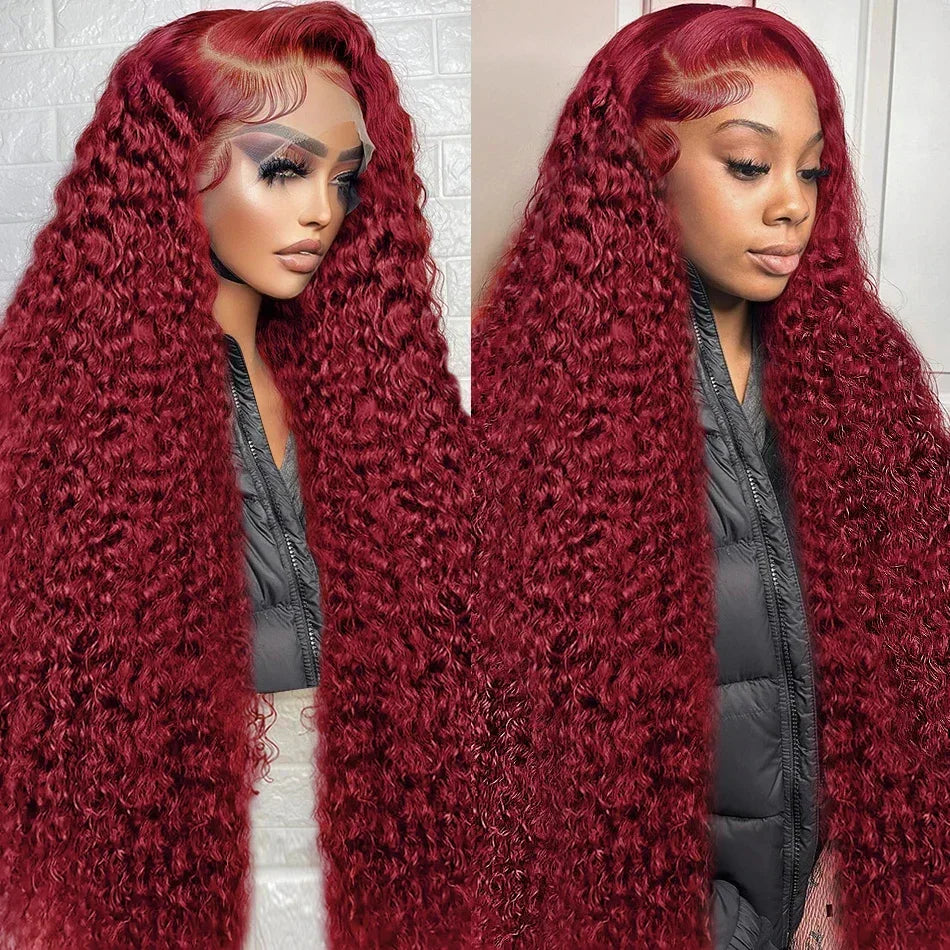 Cosdelu 13x4 Deep Curly Lace Frontal Wig 99J Burgundy 13x6 Lace Front Wigs Red Colored HD Deep Wave Human Hair Wigs For Women