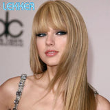 Lekker Wear to go Highlight 613 Blonde Brown Bone Straight Human Hair Wig With Bangs For Women Brazilian Remy Hair Glueless Wig