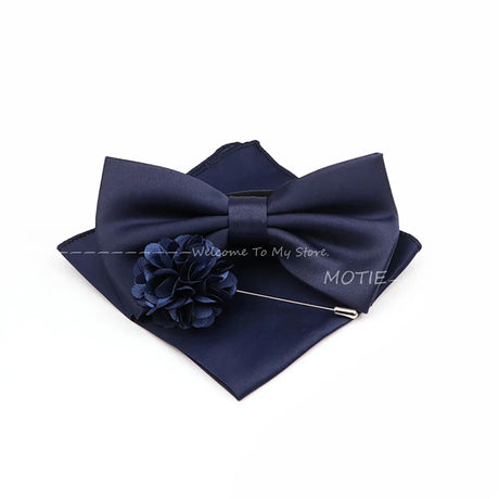 New Colorful Bowties Handkerchiefs Cufflinks Set Polyester Brooches For Men's Business Wedding Party Suit Dress Accessories Gift