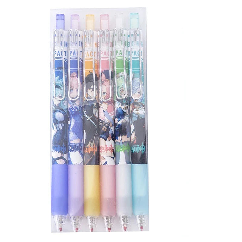 6PCS Cute Game Genshin Impact 0.5mm Gel Pens Stationery Supplies Pen Writing Store Stationary Aesthetic Korean School Fine Tip