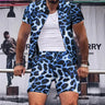 Men Clothes Trend Men Sets Leopard Print Men's Two Piece Outfits Street Casual Printing Short-sleeved Shirt Shorts Fashion Suit