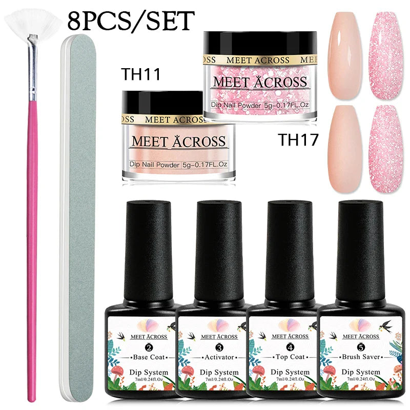 5g Dipping Nail Powder Set Nude Nail Glitter Dipping System Kit For Manicure Nail Art Decorations Natural Dry Without Lamp Cure