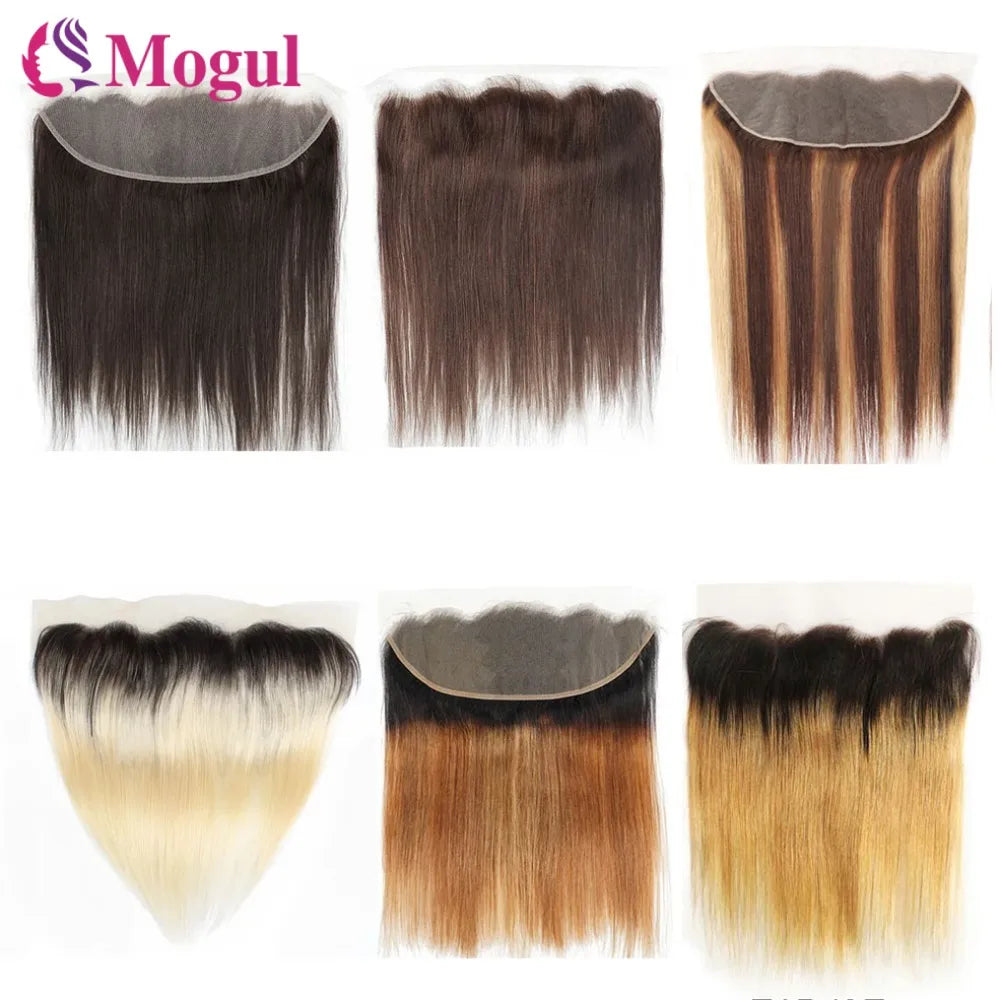 13x4 Lace Frontal Transparent Lace Pre-Plucked Black Brown Grey Straight Remy Human Hair Ombre 1B 613 Platinum Blonde MogulHair