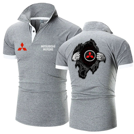 Mitsubishi Car Logo 2023 Men Summer Simplicity New Polo Shirt Button Printed Shorts Sleeve Business Clothes Tee Shirt