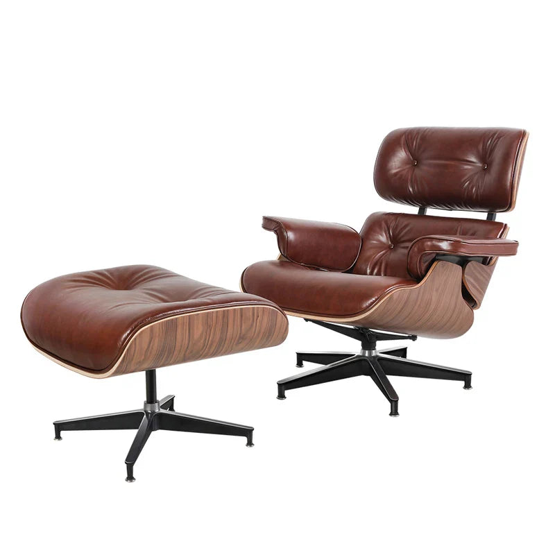 US Inventory Modern Living Room Lounge Chairs Arm Chair with Ottoman Stool Genuine Leather