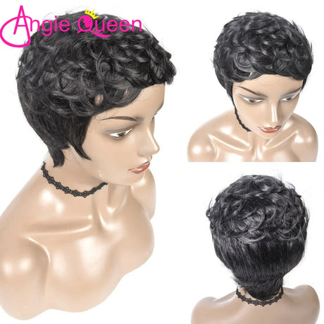 99J Burgundy Short Pixie Cut Wigs with Bangs Red Color Short Wave Human Hair Wigs For Black Women Brazilian Virgin Hair Glueless