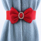 Diamond Glitter Bow Tie Waistbelt for Girls with Bowknot Rhinestone Wide Waist Belt for Dress Match Elastic Waist Seal