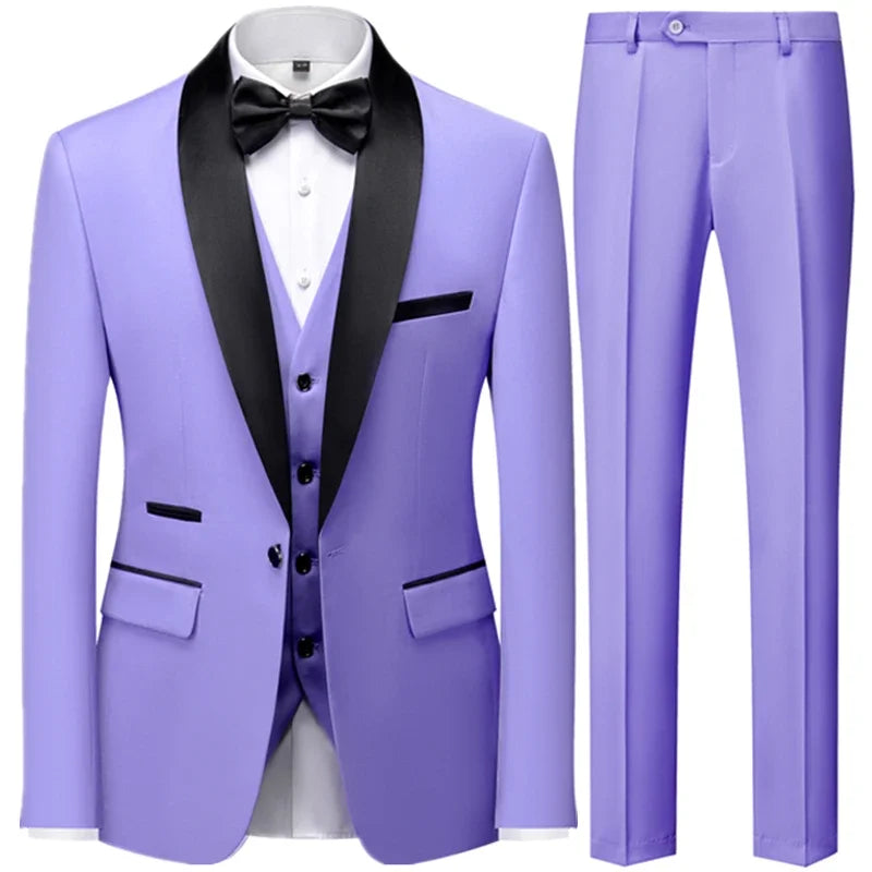 Men's British Style Slim Suit 3 Piece Set Jacket Vest Pants / Male Business Gentleman High End Custom Dress Blazers Coat  S-6XL