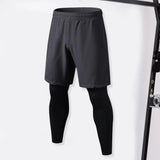 Men Fake Two-Piece Sport Pants Fitness Jogger Training Quick Dry Skinny Shorts Trousers Gym Short Workout Leggings Tights Traini