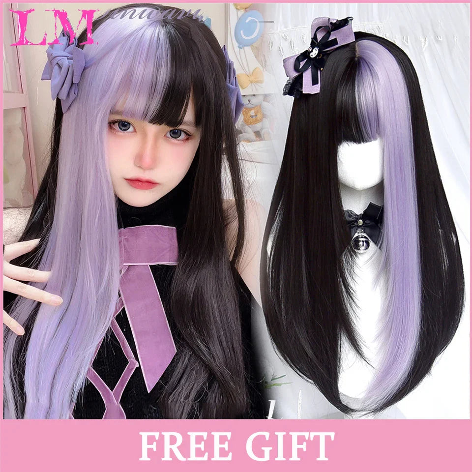 LM Dark Brown Wig Long Wave Wigs for Women Synthetic Hair Wig With Bangs Heat Resistant Party Daily Natural Use