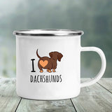 I Love Dachshunds Printed Enamel Mug Creative Glass Coffee Drinks Dessert Milk Cup Glass Vintage Heatable Handle Drinkware Gifts