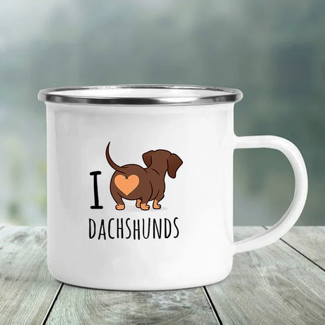 I Love Dachshunds Printed Enamel Mug Creative Glass Coffee Drinks Dessert Milk Cup Glass Vintage Heatable Handle Drinkware Gifts