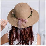 Wreath Straw Hats Summer Sun Hat Ladies Elegant Hat Female Vintage Hats Straw Beach Hats Flower String Woman Hat