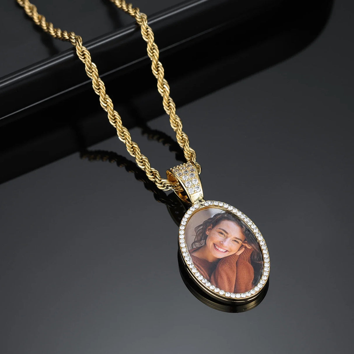 Custom Photo Pendant Necklace Personalized Hip Hop Jewelry Gifts For Women Men 18K Gold Plated Stainless Steel Memory Pendant