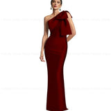 Exquisite Mother of the Bride Dresses 2023 Sheath One-Shoulder Satin Bow Floor-Length Wedding Guest Dresses فستان حفلات الزفاف