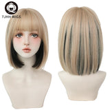 7JHH WIGS Black Short Bob Wig for Girl Daily Wear Synthetic Wig New Style Natural Supple Summer  Heatresistant Wig With Bangs