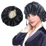 Ladies Satin Nightcap Solid Color Simple Drawstring Adjustable Hair Care Bandana Double Sided Shower Cap Chemo Head Cover