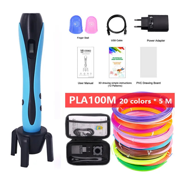 Versatile 3D Printing Pen Set with 20 Vibrant Filament Colors, Free Pattern Templates, and Travel Case