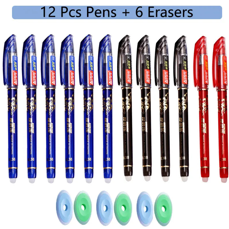 85Pcs/Set Erasable Pen Gel Pens 0.5mm Blue/Black ink Refills Rod Washable Handle School Writing Office Kawaii Stationery Gel Pen