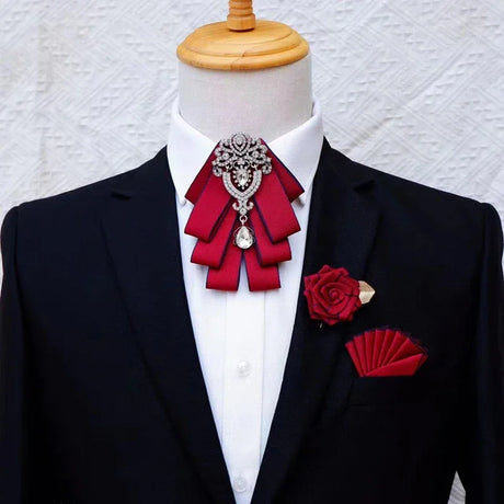 Luxury Black Rhinestone Bow Tie British High-end Men's Boy Business Wedding Suit Shirt Collar Flowers Sets Handmade Jewelry Gift