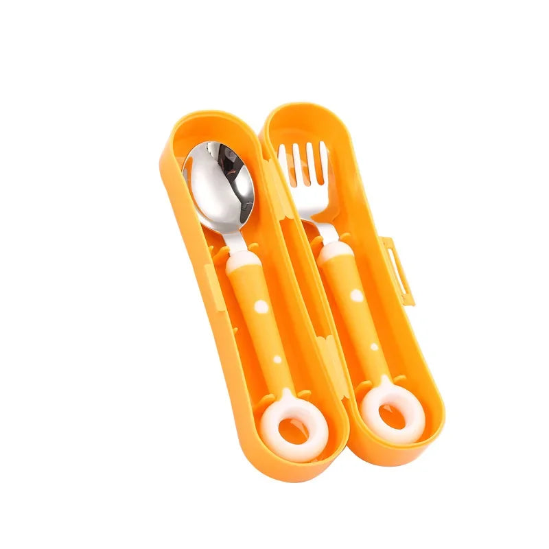 Children Utensil Cute Circle Cutlery Gadget Baby Tableware Set Food Feeding Spoon Fork Stainless Steel Infant Toddler Dinnerware