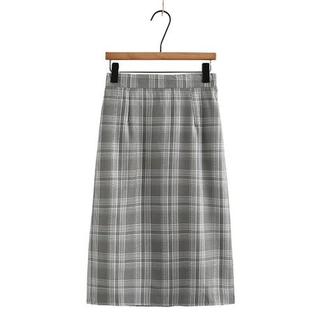 2023 Autumn Clothes Women Skirts Plus Size Vintage Plaid With Temperament Casual Calf Length Bottoms Curve