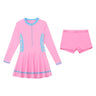 Kids Girls Rash Guard Swimsuit Beachwear Long Sleeve Zipper Swim Dress with Shorts Set 2 Piece Surfing Swimming Bathing Suit