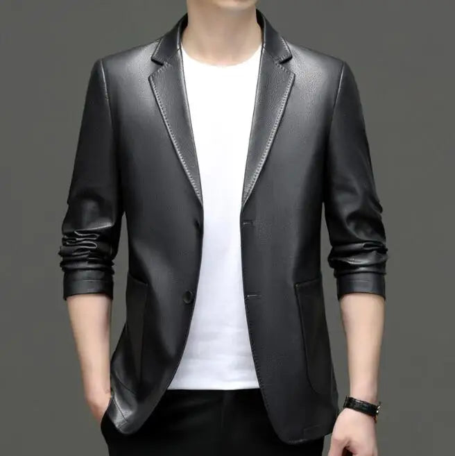 High Quality Men's Suit Leather Coat Spring and Autumn New Casual Small Suit Coat Men's Leather Jacket