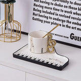 Nordic Creative Piano Black and White Key Ceramic Coffee Cup with Spoon Mug Exquisite Cappuccino Coffee Afternoon Tea Water Cup