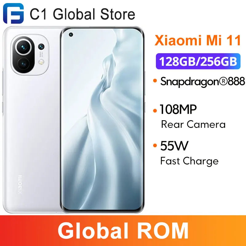 Global ROM Xiaomi Mi 11 Smartphone Snapdragon 888 Octa Core 120Hz AMOLED Display 55W Fast Charging 108MP Rear Camera