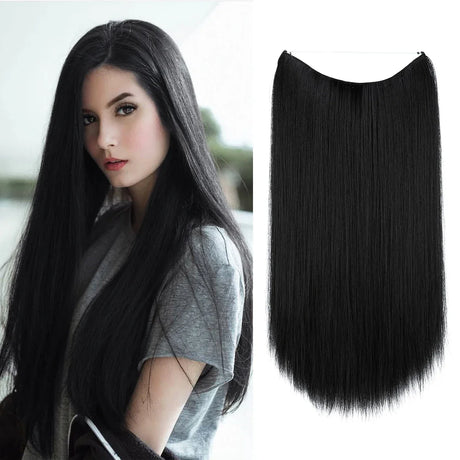 Synthetic Hair Extension No Clip Natural Hair Piece Ombre Fake False One Piece Straight Hairpiece Blonde For Women