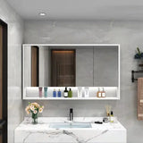 Luxury Smart Bathroom Mirror Cabinets Simple Apartment Dormitory Storage Shelf modern Solid Wood Hotel Toilet Cabinet with lamp