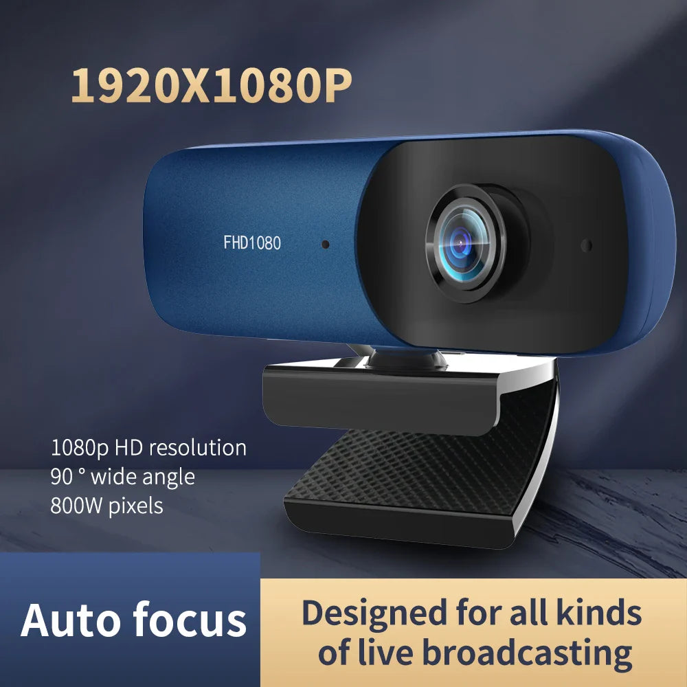 TISHRIC Autofocus Webcam 1080P 800W Pixels Full HD USB Web Camera With Micphone Web Cam For Computer 90° Wide Angle Webcam