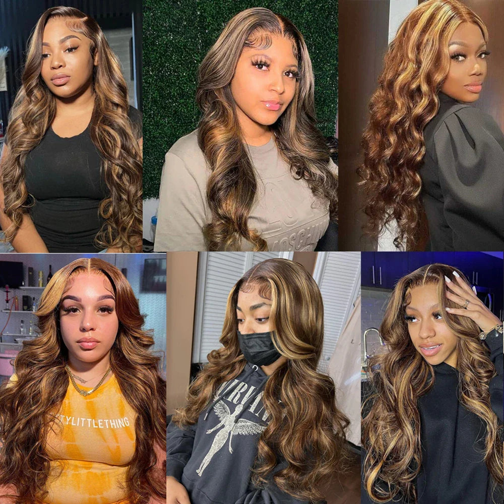 13x4 13x6 Hd Highlight Wigs Human Hair Body Wave Frontal Wig Brazilian Glueless Honey Blonde Lace Front Wig For Women 30 36 Inch