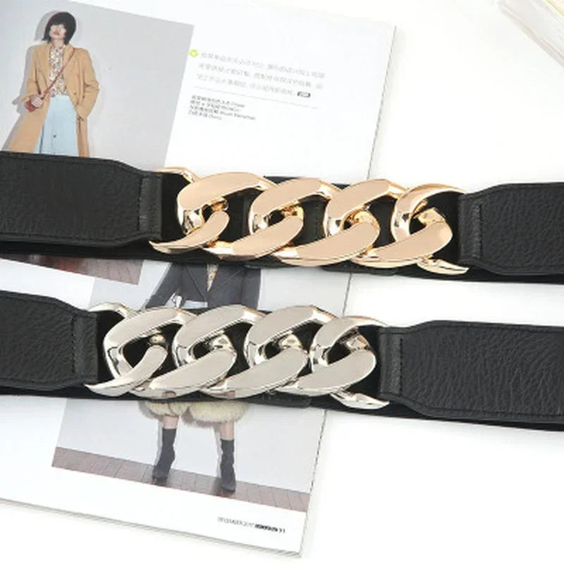 Gold Chain Belt Elastic Silver Metal Waist Belts for Women Ceinture Femme Stretch Cummerbunds Ladies Coat Ketting Riem Waistband