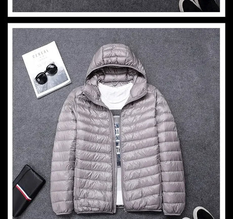 2024 new upscale men's white duck down jacket men's short hooded men's autumn and winter lightweight oversized fashion coat