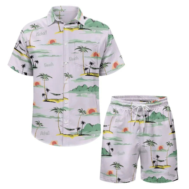 Hawaiian 2Pcs Shirts Suit Men Fashion Tracksuit 3D Print Shirt+Beach Shorts Fashion Two Piece Sets Hawaii Shirts Unisex Clothing