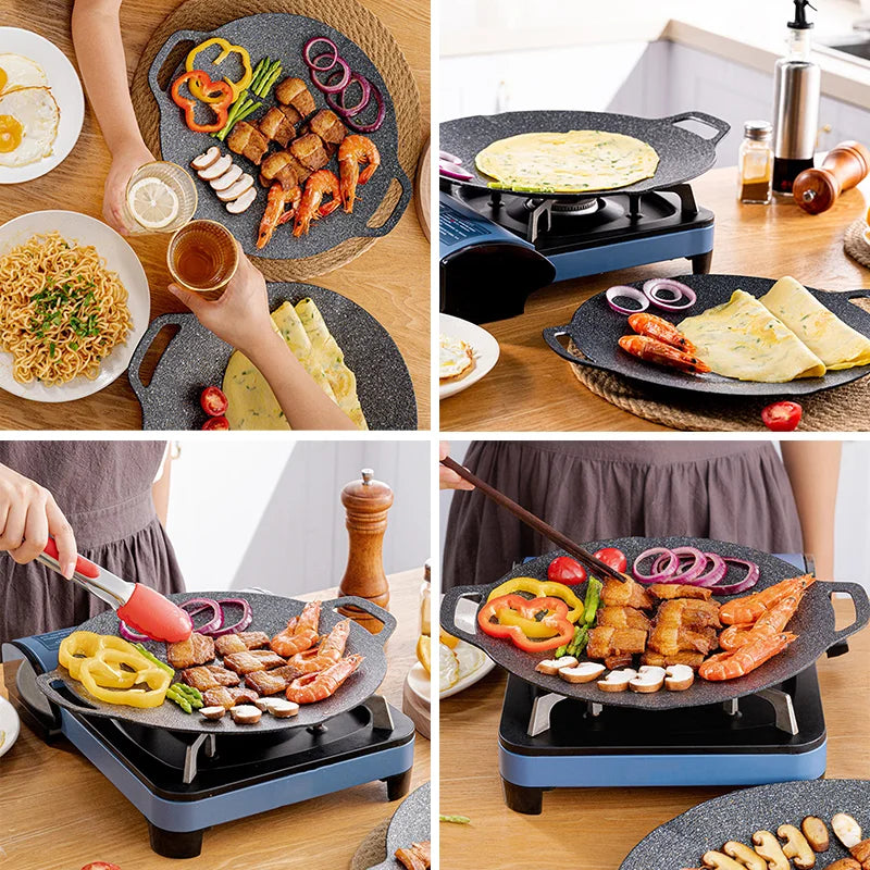 3Sizes Grill Pan Baking Dishes Pans Non-stick BBQ Grill Pan Induction Cooker for Outdoor Camping Cookware Bakeware Kitchen Tools