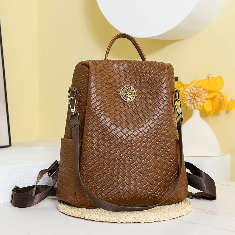 Fashion Rivet Decoration Backpack Women Small Square Plaid Pattern Leather Shoulder Bag Anti Theft Backpack School Bag for Girls