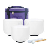 KVKA 432hz 440hz 12" C10"A 8"B  Frosted Crystal Singing Bowl Chakra Set of 3pcs Meditation with Free Carrying Case