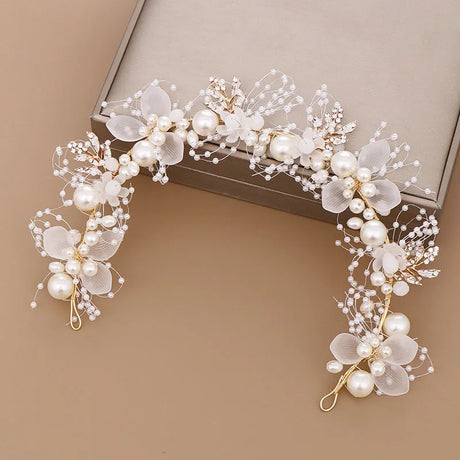 Tiaras Earring Sets Wedding Hair Accessories For Women Flower Rhinestone Pearl Headbands Dangler Princess Bridal Crowns Jewelry