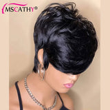 Short Pixie Cut Remy Human Hair Wigs Ready To Wear Glueless Straight Natural Color Full Machine Made Bob Wig With Bangs